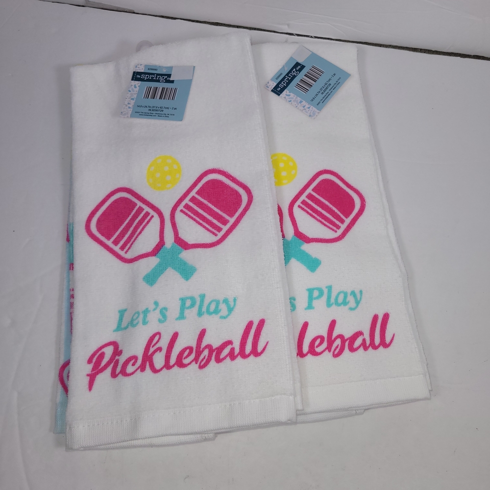 The Spring Shop White Pickleball Kitchen Towels NWT